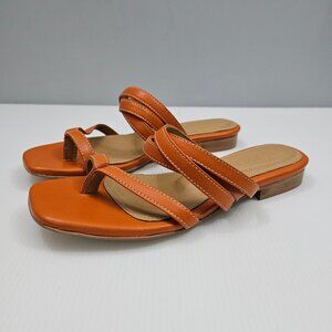 Shekudo Manly Slide Sandal Womens EU 39 Orange Leather Strappy Casual Flat
